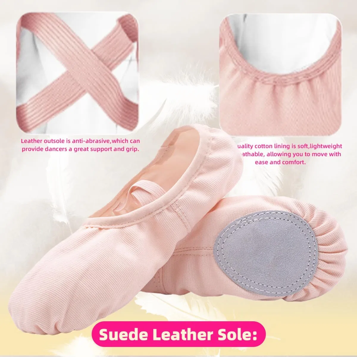 Детские балетки для девочек на шнуровке Prcfurdcge, Pink — фото 3