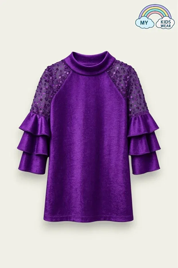 Детское платье для девочек из велюра с длинным рукавом My Kids Wear, Purple — фото 3