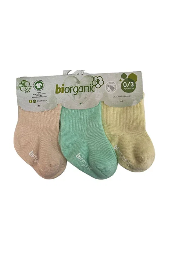 Детские носки без скользящей подошвы 3-предметный набор Biorganic, Salmon/Yellow/Green