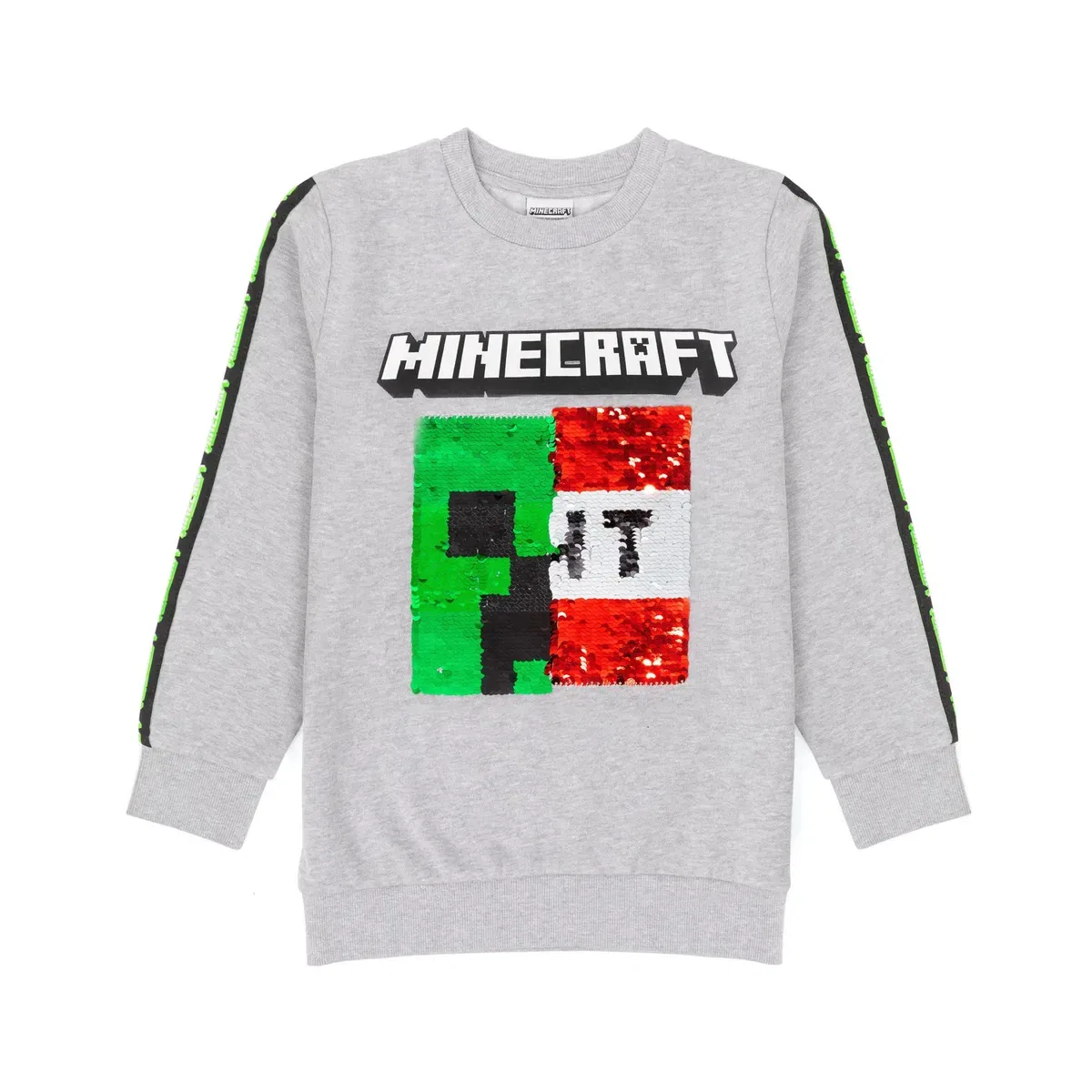 Детский свитшот с принтом Creeper & TNT Minecraft, Grey — фото 2