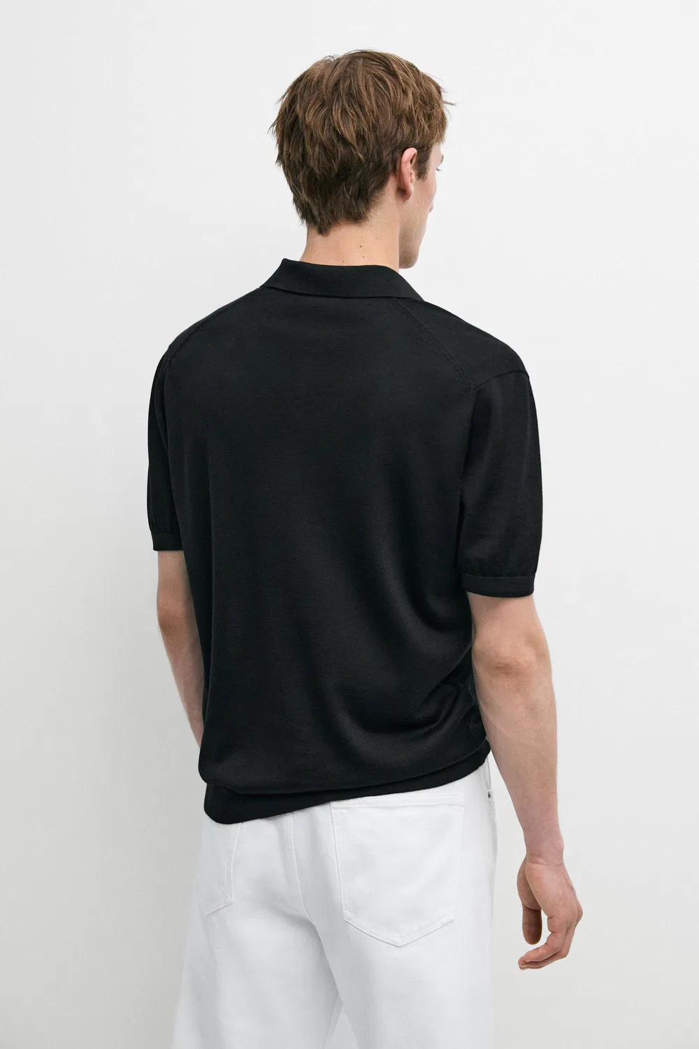 Поло Massimo Dutti Wool Blend Knit Shirt, черный — фото 3