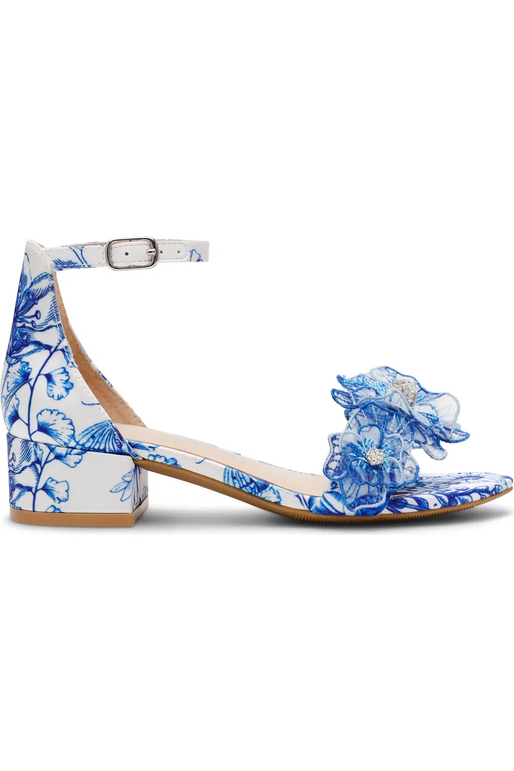 Детские сандалии на невысоком каблуке с цветочным принтом Petra Betsey Johnson, White/Blue Floral — фото 3