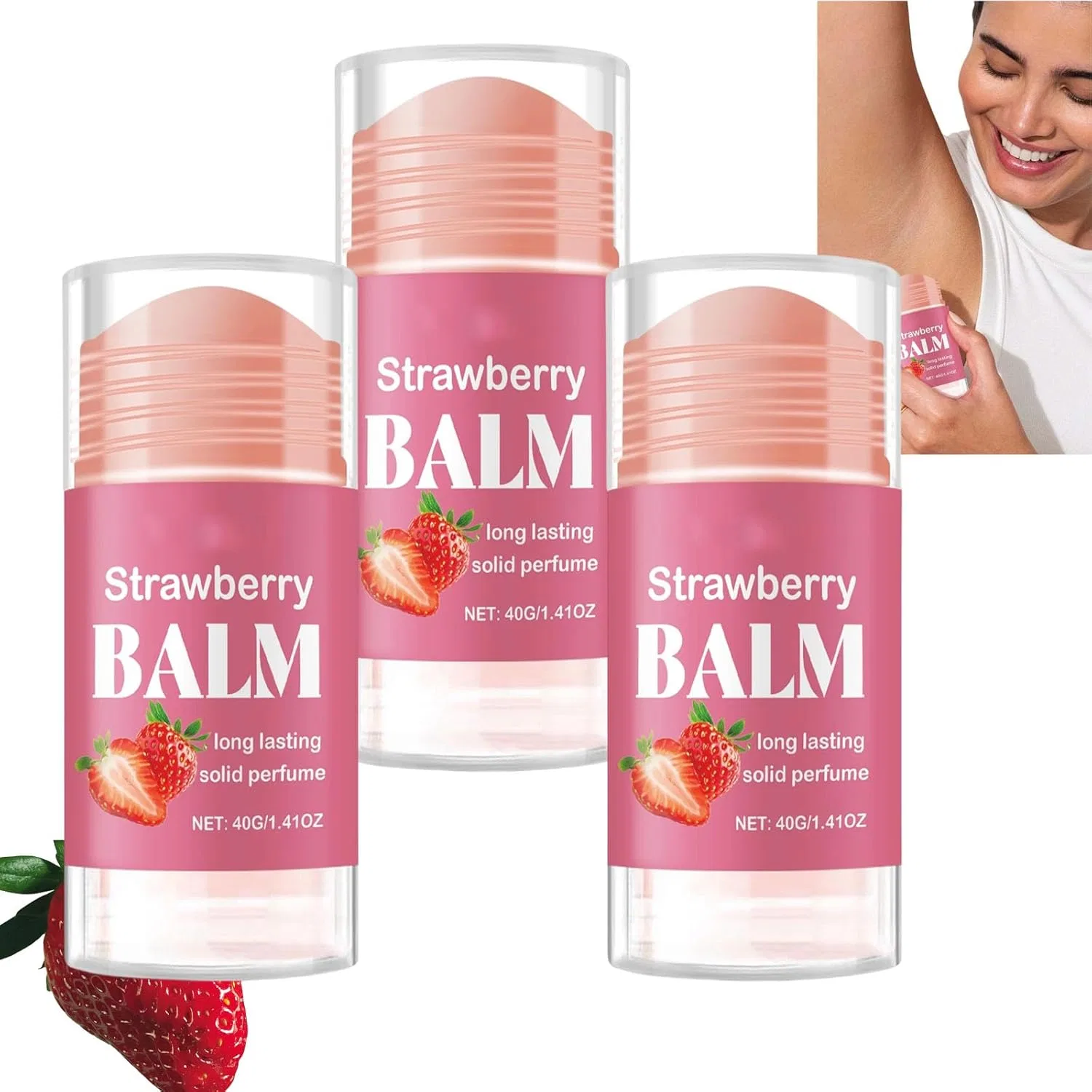 Твердый парфюм-бальзам, Strawberry, tuqieui, 3 шт, 40 г