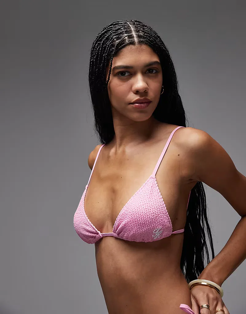 Топ от бикини Tommy Hilfiger Resort с треугольным верхом из жатой ткани, розовый