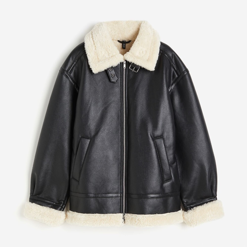 

Куртка H&M Oversized Teddy-fleece-lined, черный