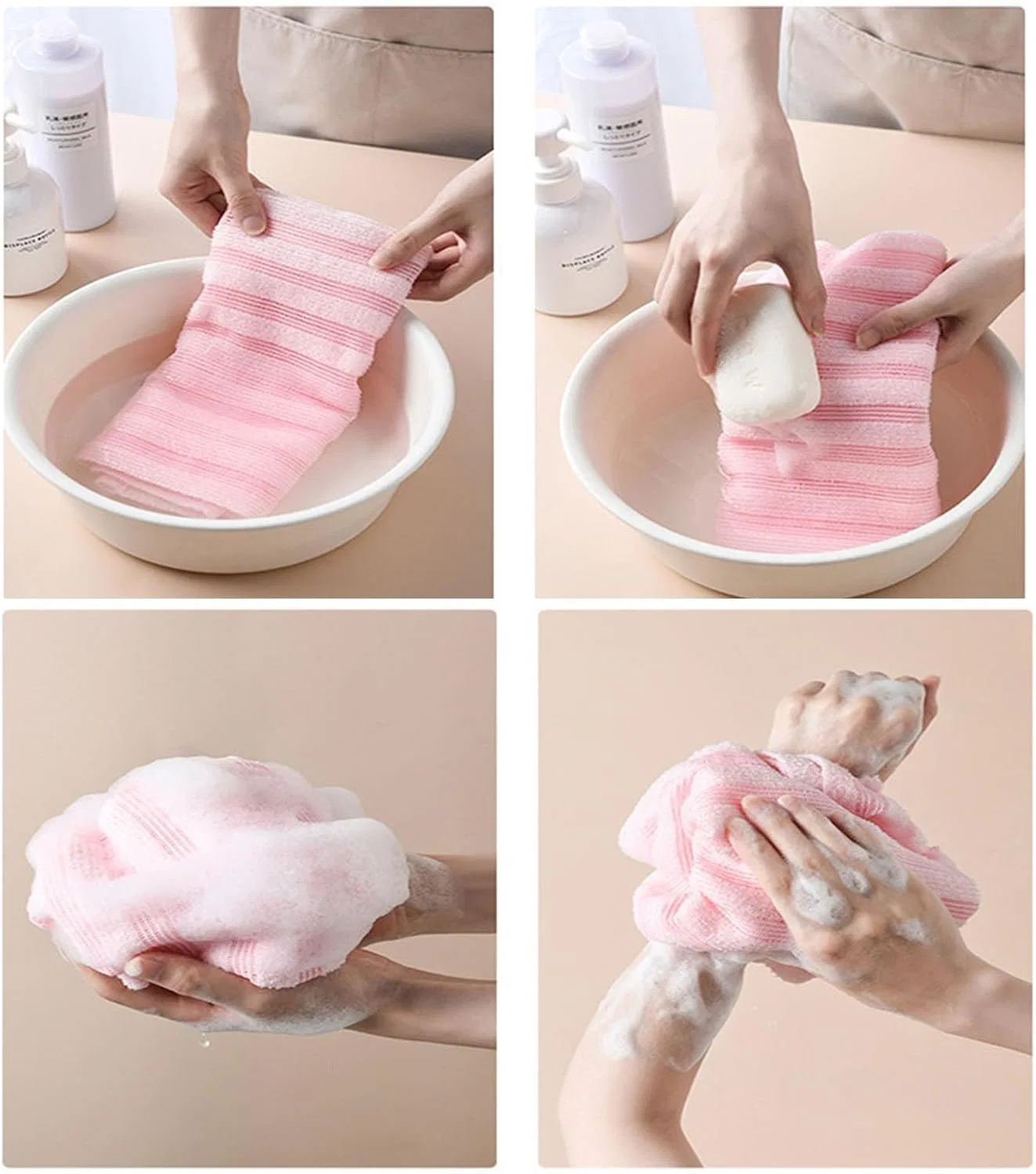 Мочалка для душа эксфолиирующая HYCIM, 2 шт, 99.1x24.9 см, Pink — фото 4