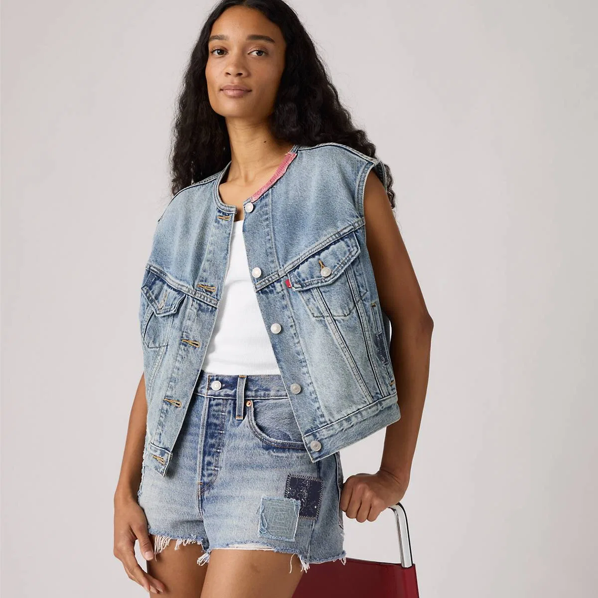 Укороченный жилет без воротника 90-х годов Levi's, Melody'S Muse Vest - Medium Wash