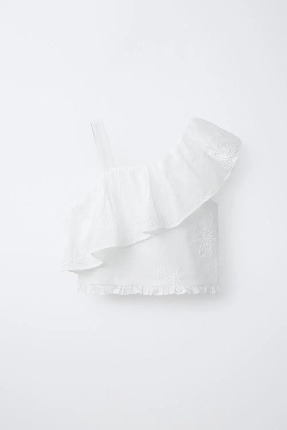 Асимметричный топ с оборками ZARA, White