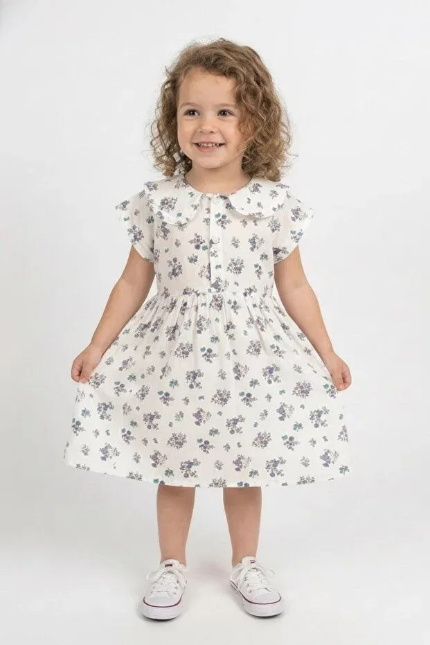 Детское платье для девочек с коротким рукавом Ruffled Peter Pan Collar Dress Miababy, Green