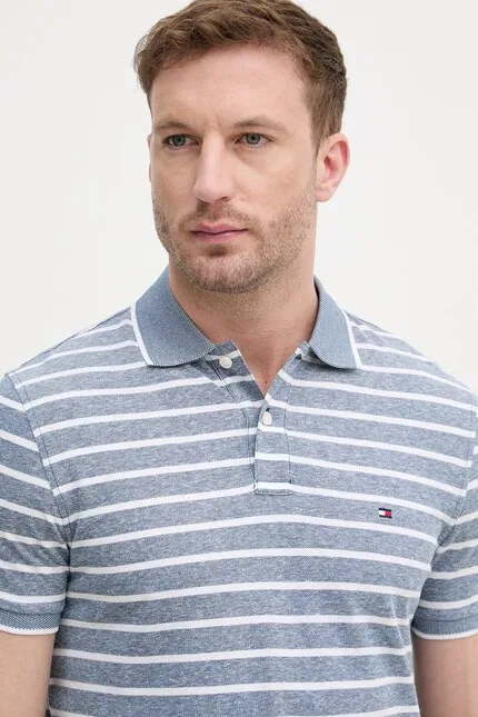 Поло с добавлением льна модель Polo męskie Tommy Hilfiger, синий — фото 4