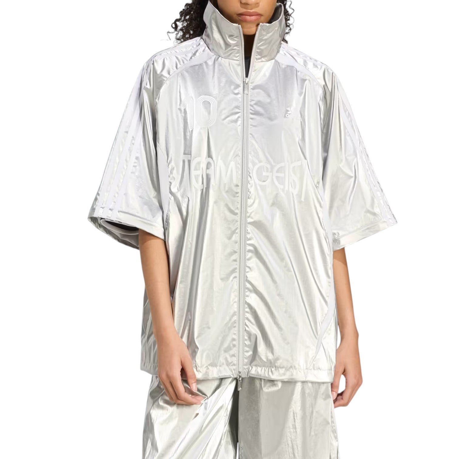 (WMNS) Adidas Adilenium Season 4 Team Geist Oversized Silver Track Top 'Silver Metallic' — фото 3