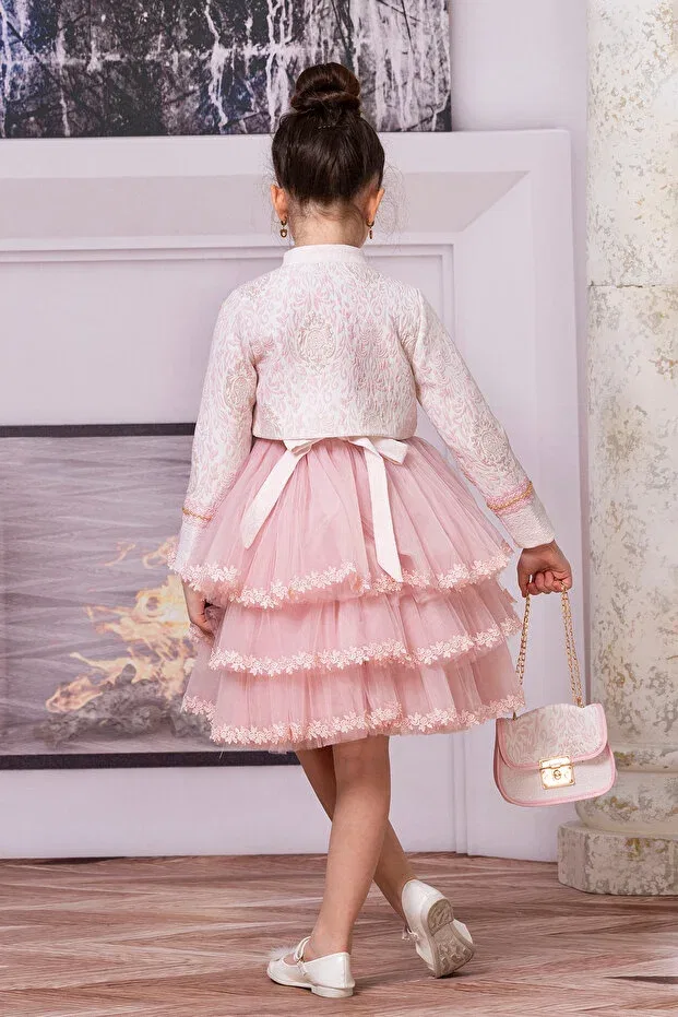 Детское вечернее платье для девочек с длинным рукавом Süslü Pink Kids, Pink — фото 4