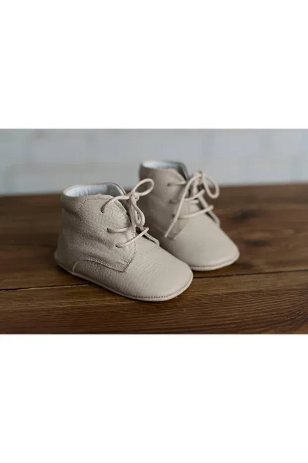 Детские ботинки для новорожденных кожаные шнурованные First Step Boots Olivo Mini, Nude Color — фото 4