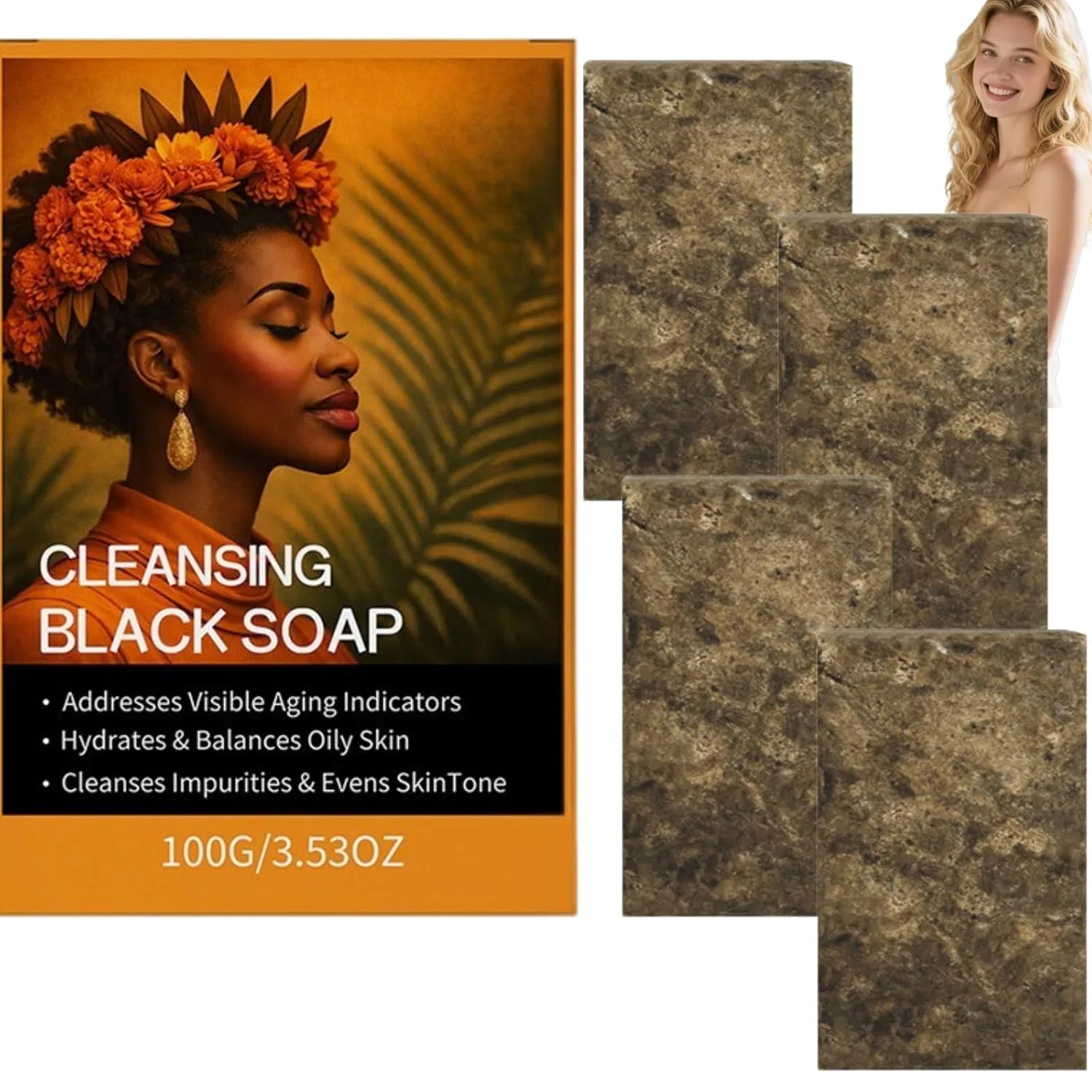 Твердое мыло для лица и тела, African Black Soap, VIONAIRE, 4 шт, 109 г