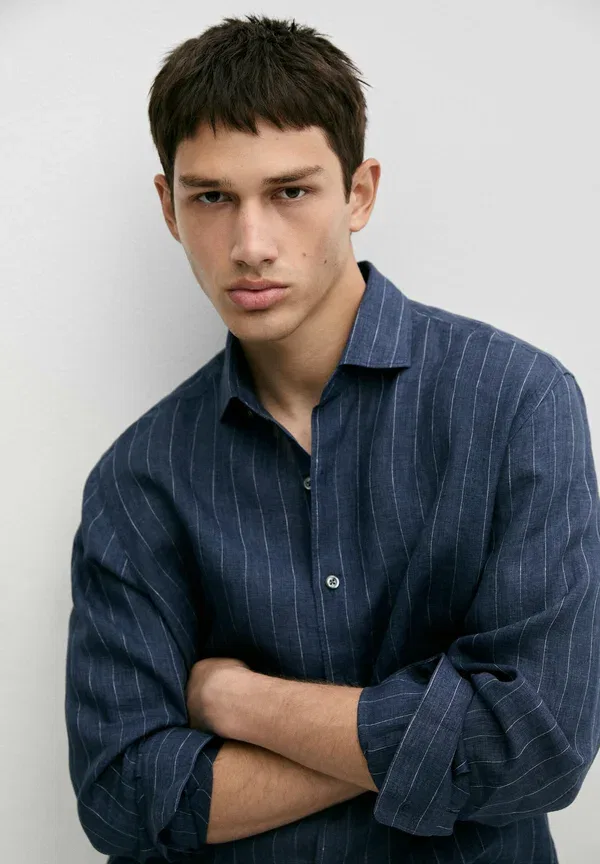 Рубашка с полосками Shirt Massimo Dutti, mottled dark blue, темно-синий — фото 4