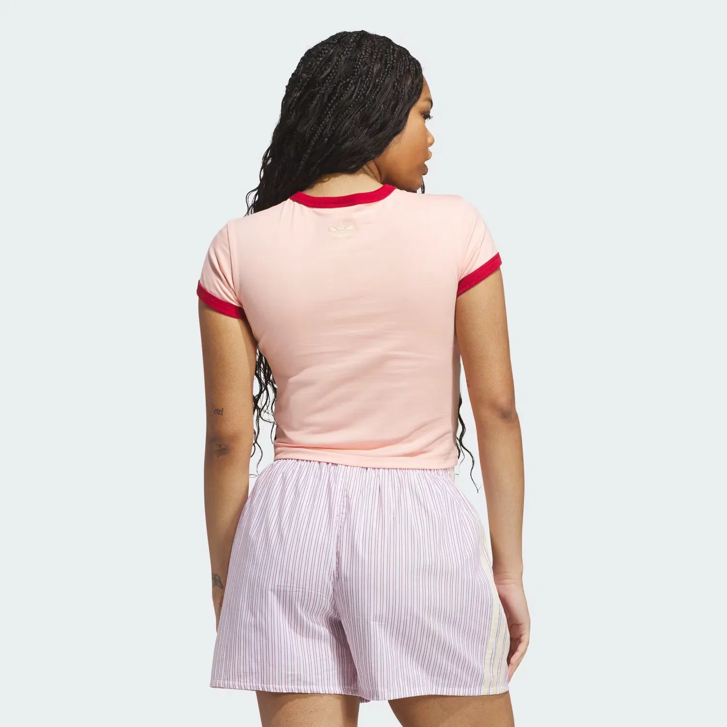 Женская футболка-беби-ти с графическим принтом GRAPHIC RINGER BABY TEE Adidas Originals, ярко-розовый — фото 2