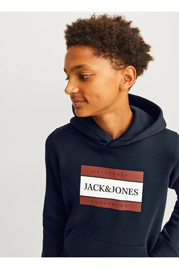 Детское худи для мальчиков с принтом Jack & Jones, Dark Navy Blue — фото 3