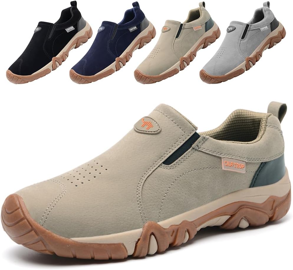 

Мужские прогулочные туфли, кроссовки без шнурков, толстая подошва, противоскользящие, для улицы, для походов, треккинга, с каблуком, дышащие, для скалолазания, уличные, легко надеваются и снимаются, без шнурков Soft Time Toy, хаки