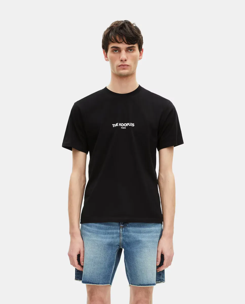

Мужская белая футболка с коротким рукавом и логотипом The Kooples, черный
