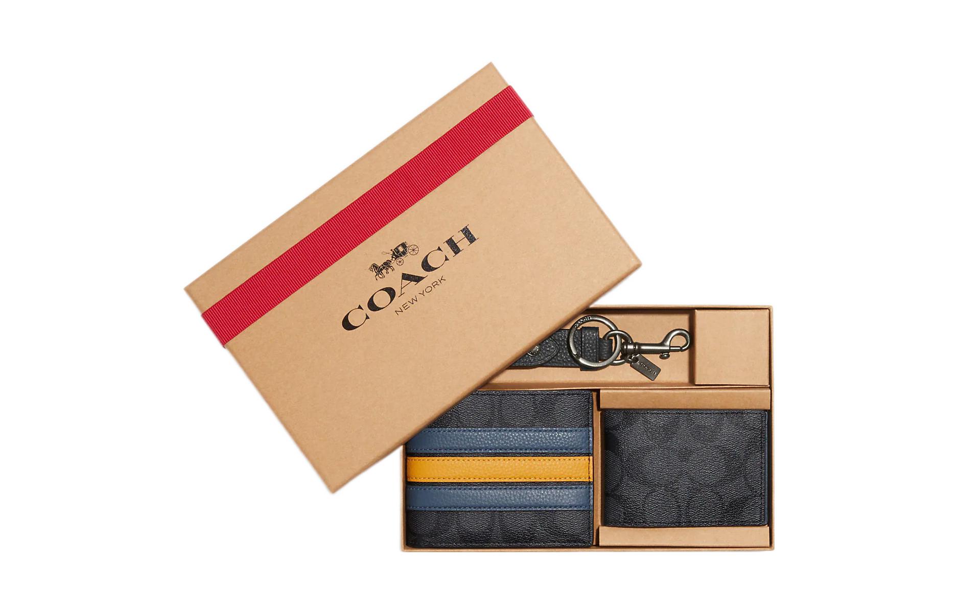 

Кошелек 3 в 1 из холста с текстурированной кожаной кардхолдер вставкой мужской цвета уголь и деним COACH