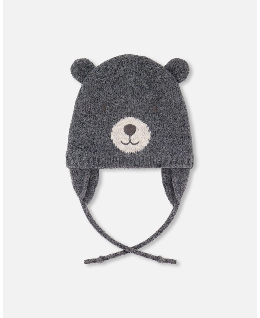 

Вязаная шапочка для мальчика с подкладкой и ушками, серая - для малыша Deux par Deux, Gray