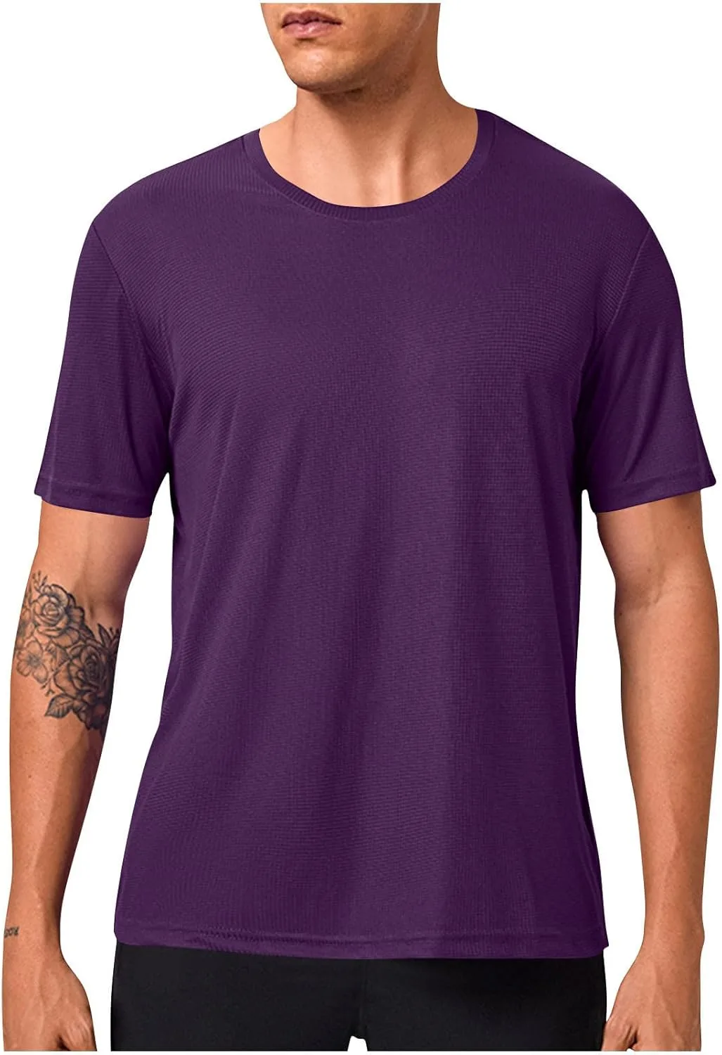 Мужская однотонная футболка для спорта, Stretch Casual с коротким рукавом и круглым вырезом — фото 3