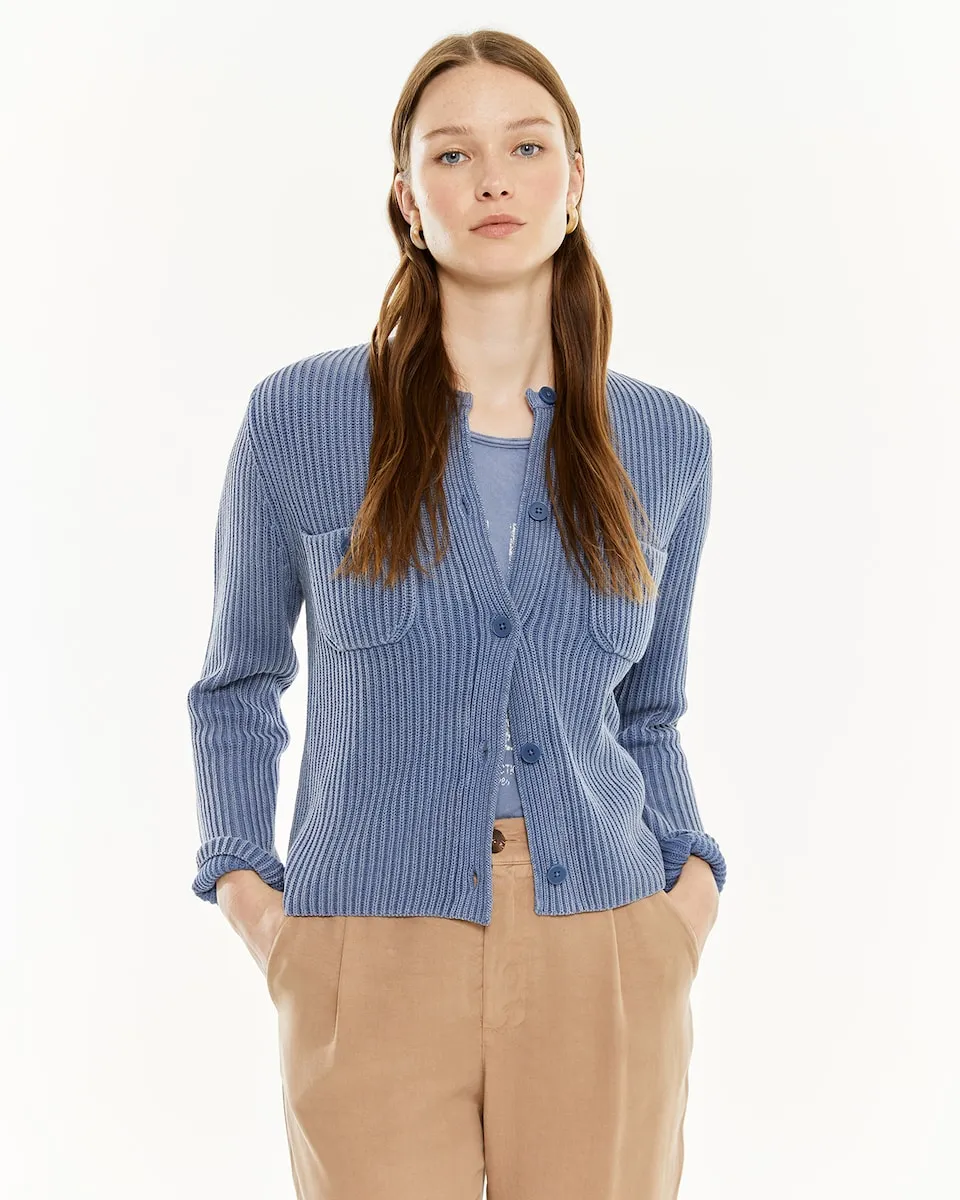 

Женский вязаный кардиган с круглым вырезом и застежкой на пуговицы System Action, синий