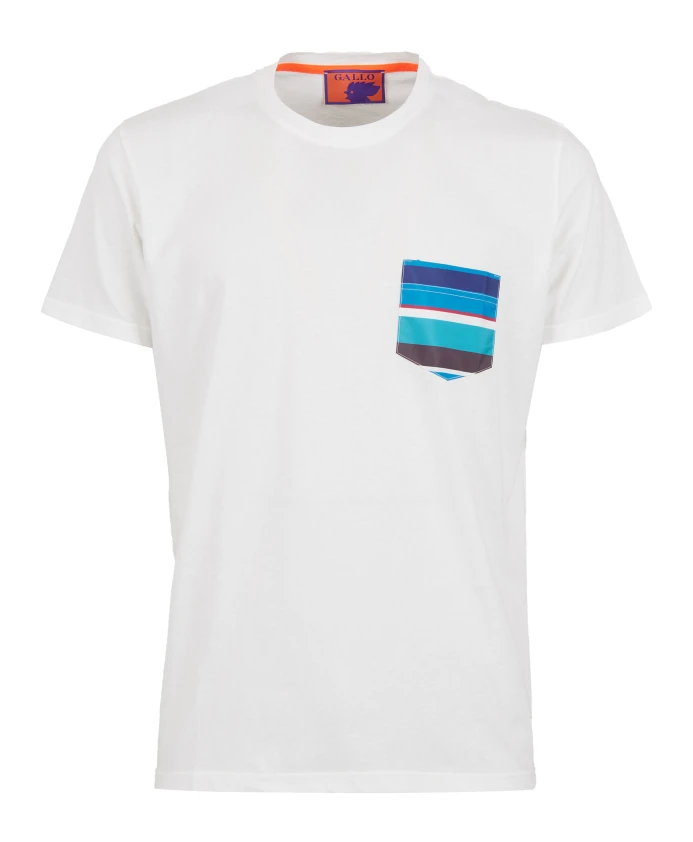

Мужская однотонная белая хлопковая футболка с разноцветным нагрудным карманом. Gallo, белый
