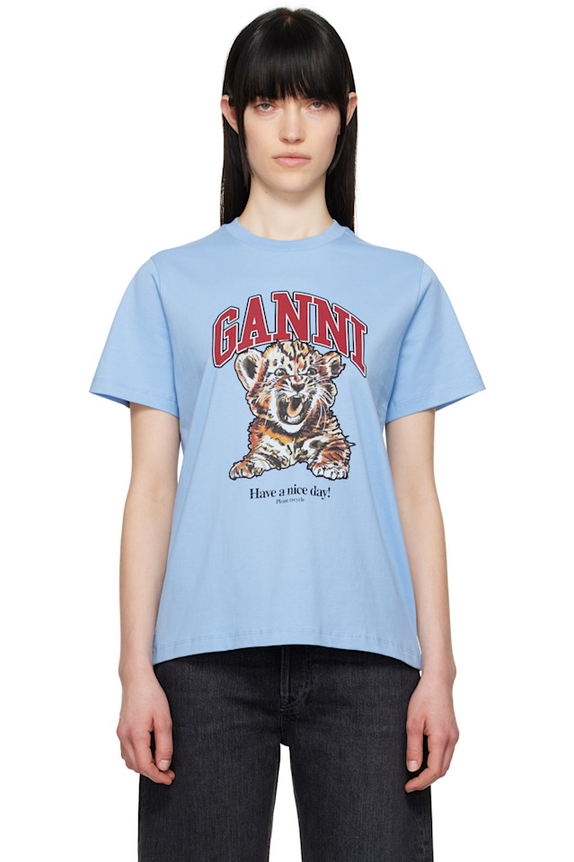 

Базовый расслабленный футболка в полоску tiger Ganni, синий