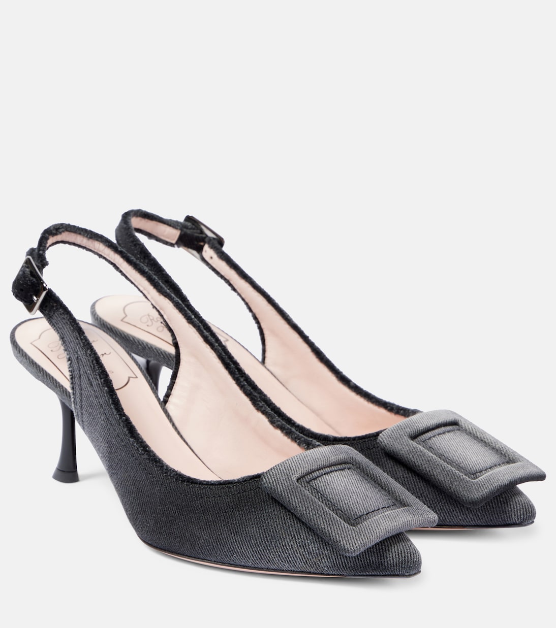 Джинсовые туфли с бахромой и открытой пяткой Roger Vivier, Nero