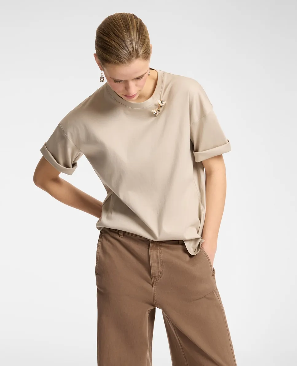 

Женская футболка с декоративными аппликациями и короткими рукавами Elena Miró, бежевый