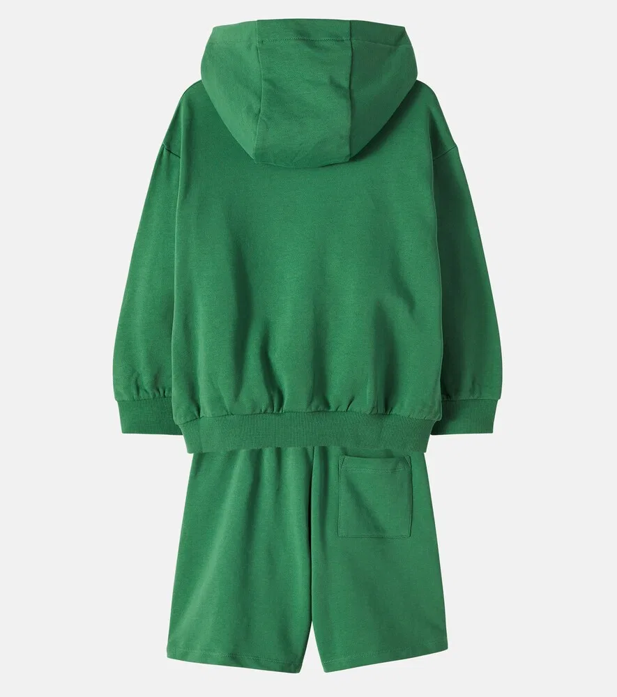Комплект из хлопковой флиса с логотипом: худи и шорты Stella McCartney Kids, зеленый — фото 2