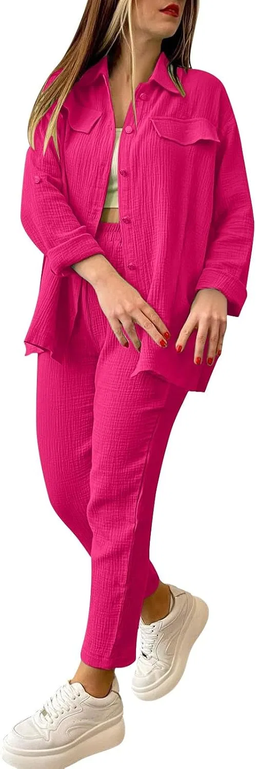 Блуза, свободная, с запахом, длинным рукавом, Casual Set, ярко-розовый — фото 4