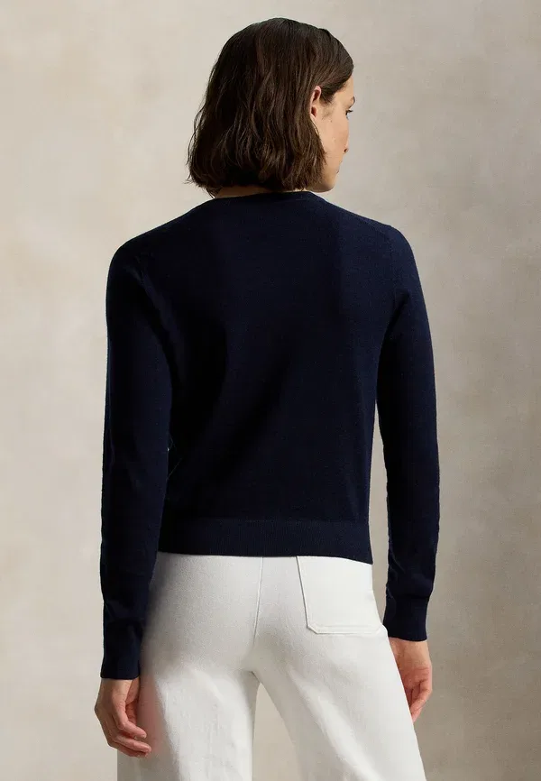 Кардиган из шерсти мериноса Merino wool crewneck cardigan Polo Ralph Lauren, Hunter темно-синий — фото 3