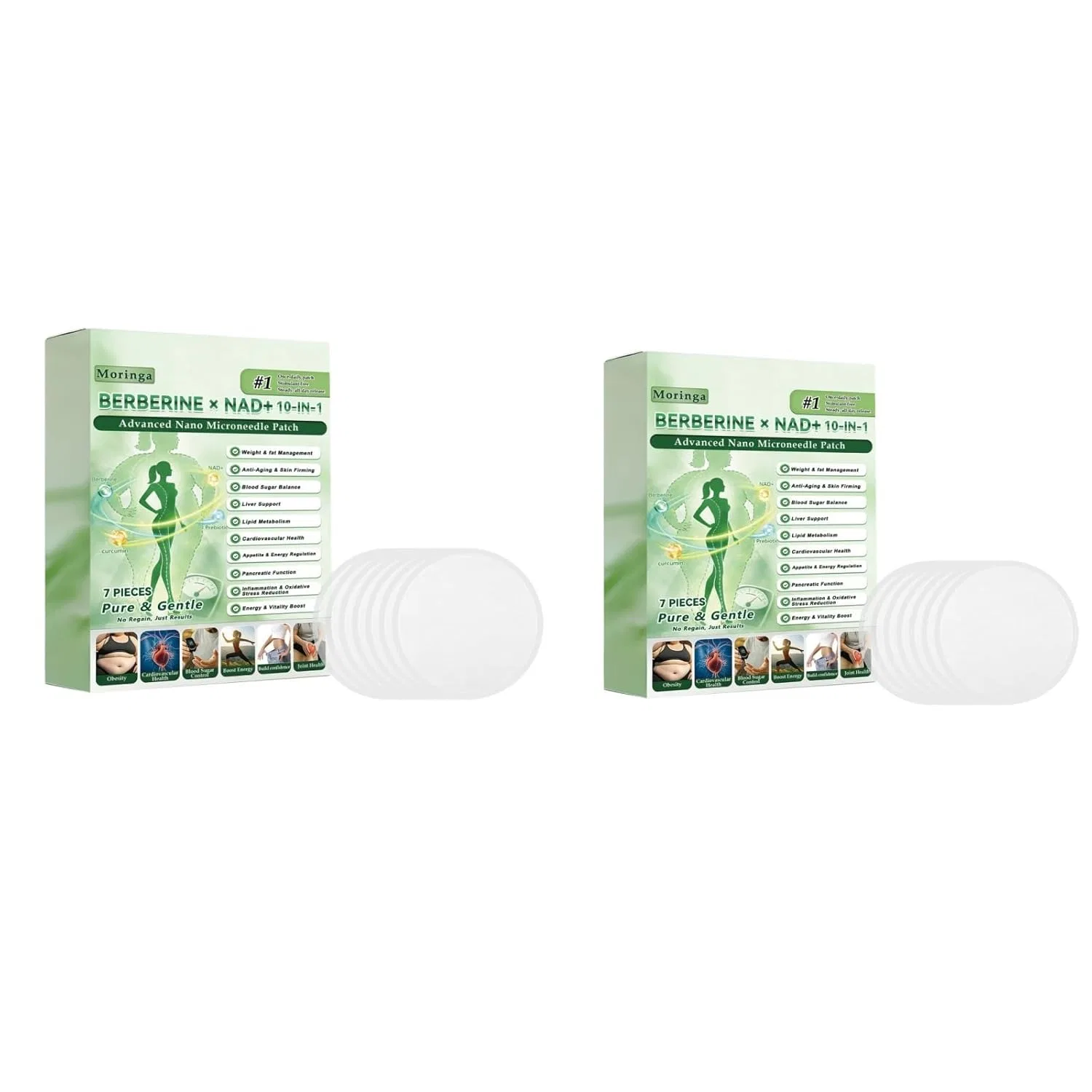 Патчи с наномикроиглами Moringa BERINE x NAD+ 10-in-1, 2 упаковки Générique