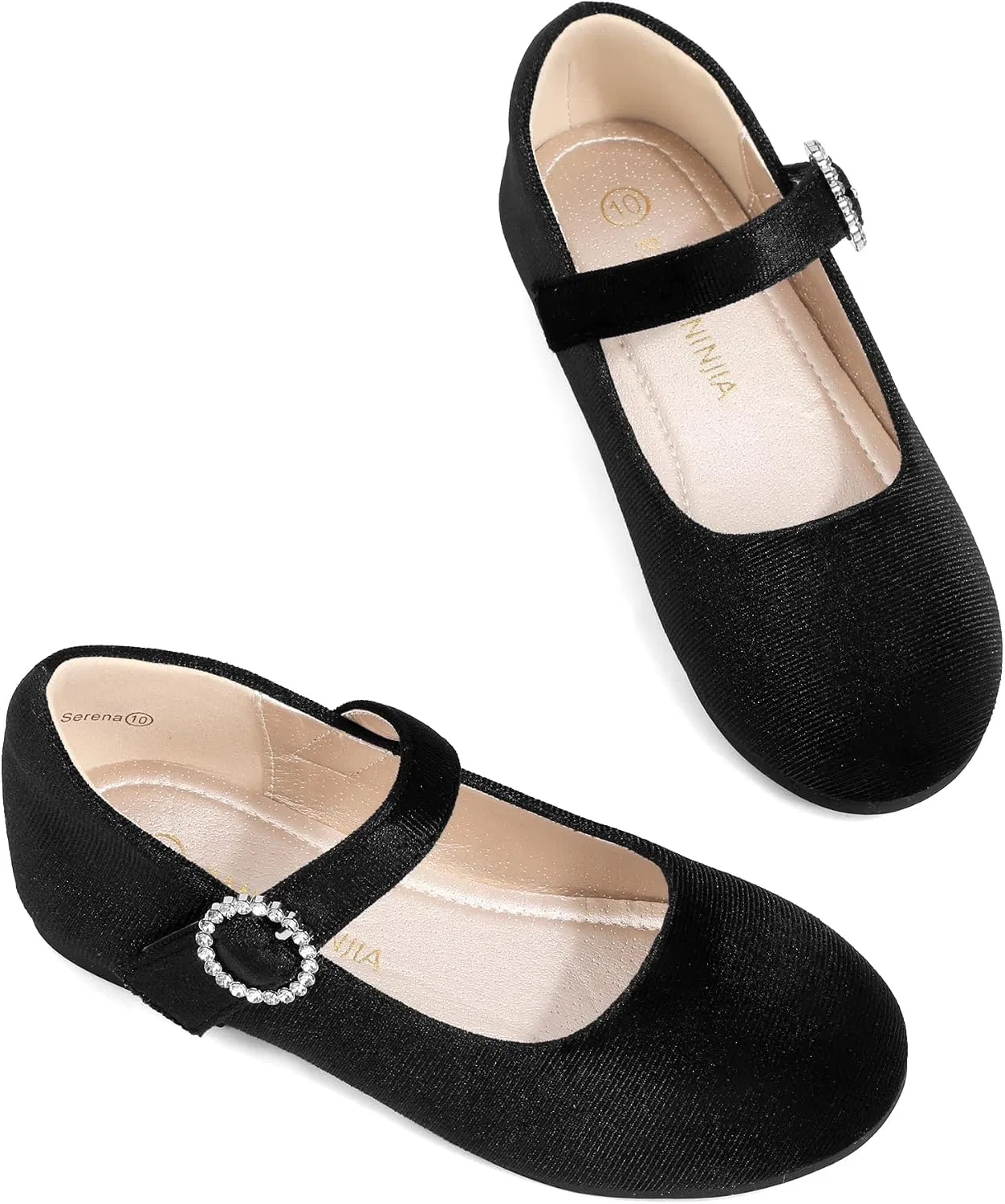 Детские балетки для девочек со стразами Mary Jane PANDANINJIA, Black Suede — фото 3