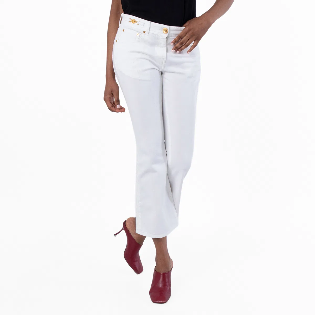 Джинсы клеш укороченные White Cropped Flared Jeans Versace, White