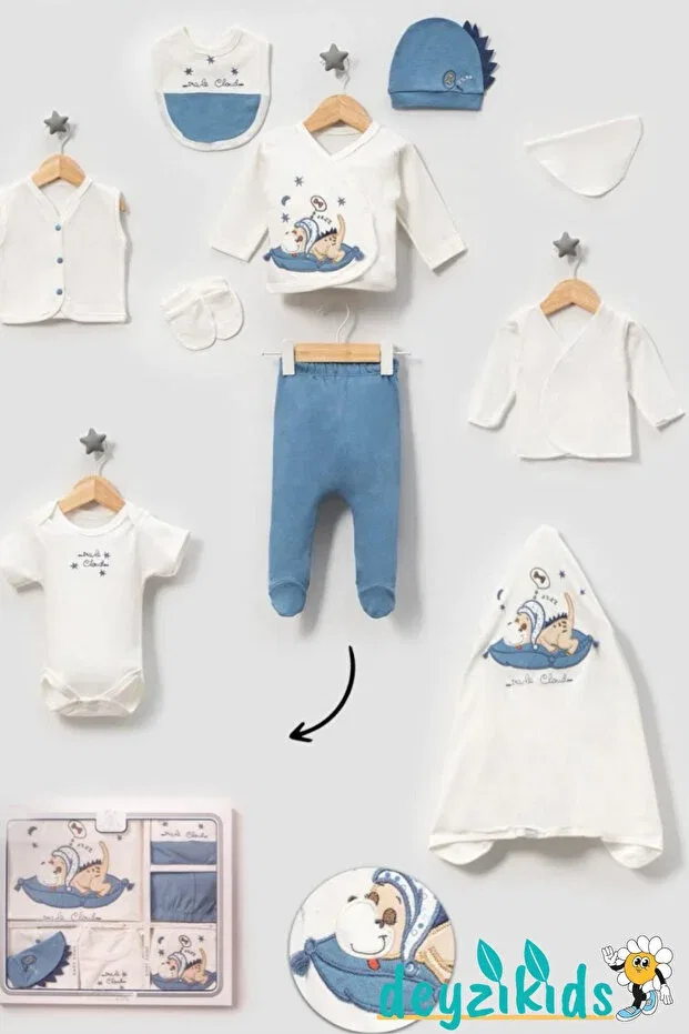 Детский комплект одежды для новорожденных с вышивкой Dino süzene Deyzikids, Blue — фото 4