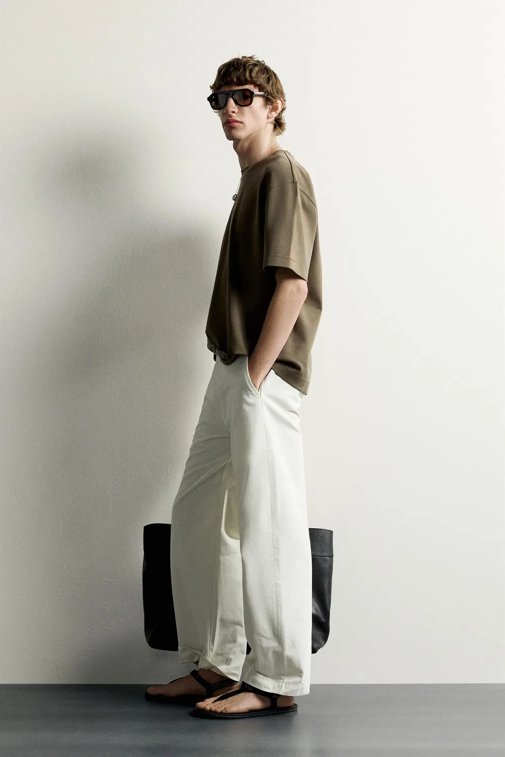 Мягкая футболка свободного кроя ZARA, Olive green — фото 4