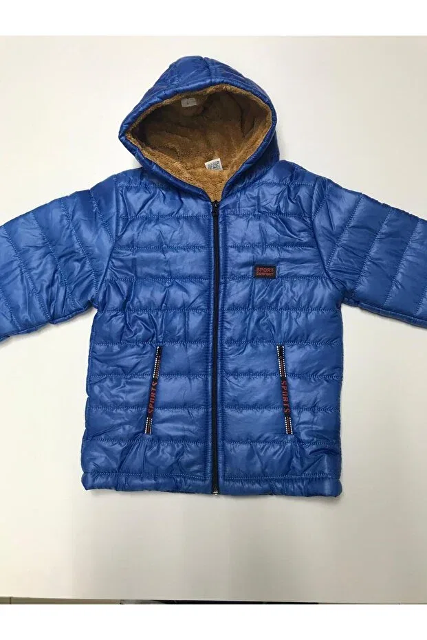 Детское пальто для мальчиков с капюшоном Winter zipper hooded double pockets welsoft lining water and wind resistant boy's coat Baby Slon Kids Clup, Sax Blue — фото 2