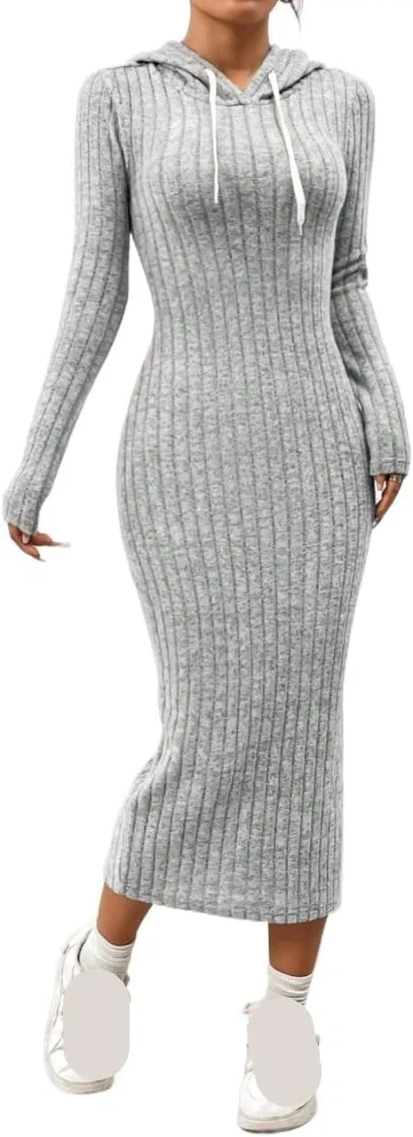Женское платье-водолазка с капюшоном Bodycon, Gray