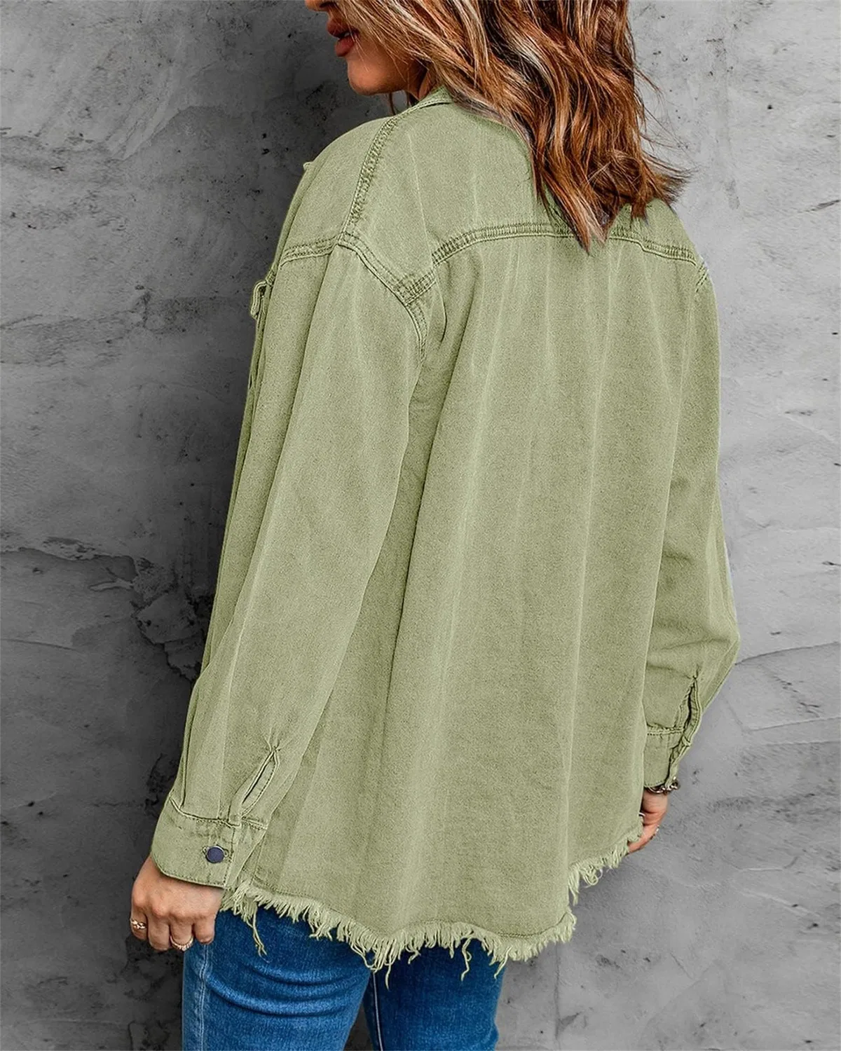 Женская джинсовая куртка oversize с длинным рукавом, Verde Scuro — фото 2