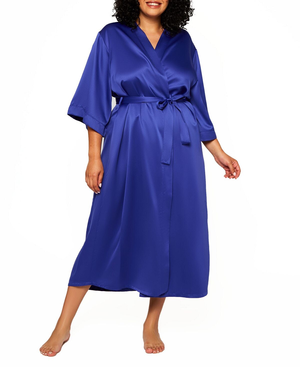

Длинный атласный халат Victoria Plus Size с рукавами 3/4 iCollection, синий