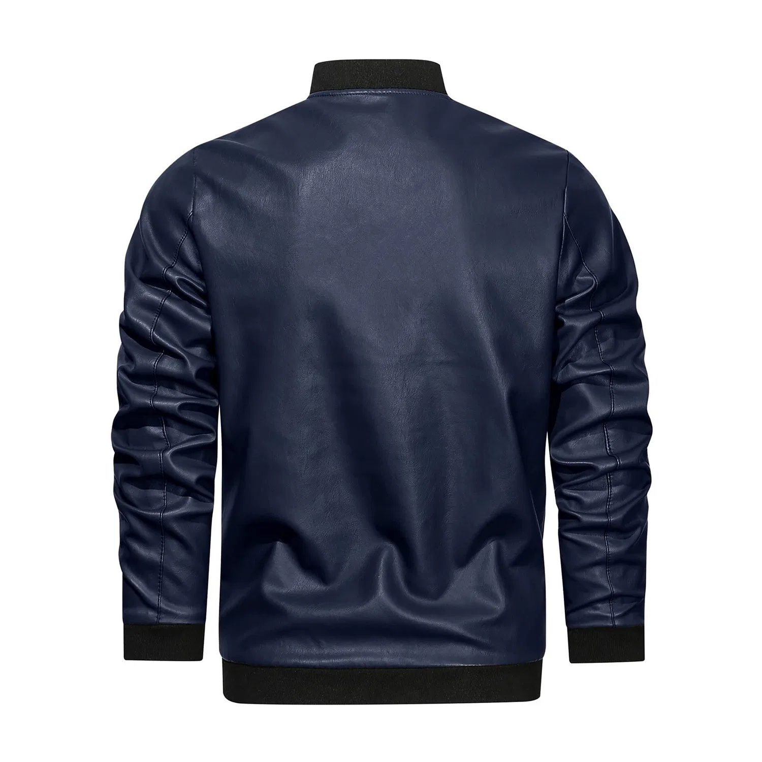 Мужская куртка из экокожи с воротником-стойкой Retro Winter Jacket, Zzzz01-Dark Blue — фото 3