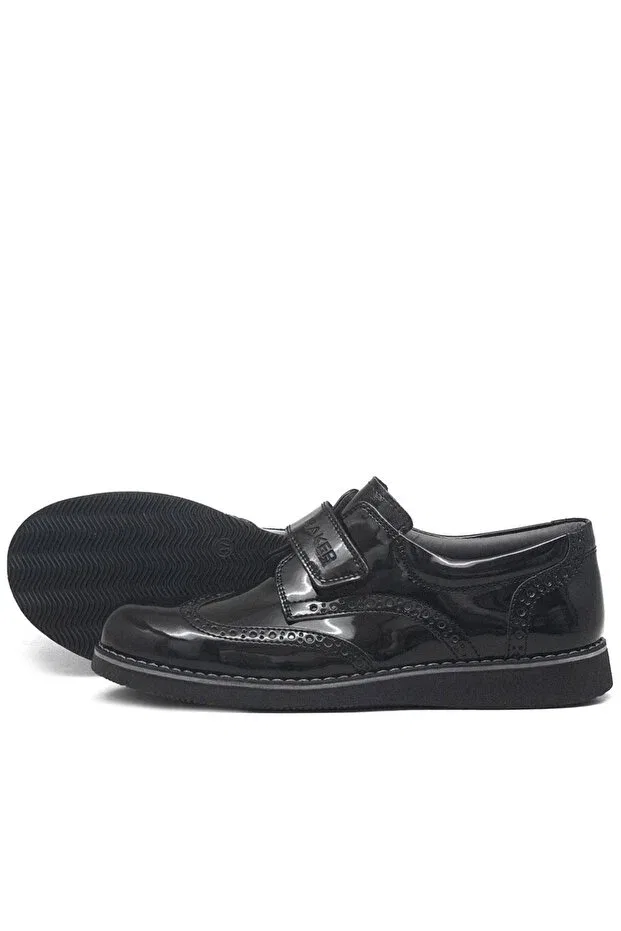 Мальчиковые классические туфли из искусственной кожи Hidra black patent leather velcro boys' classic shoes Rakerplus, Черный — фото 4