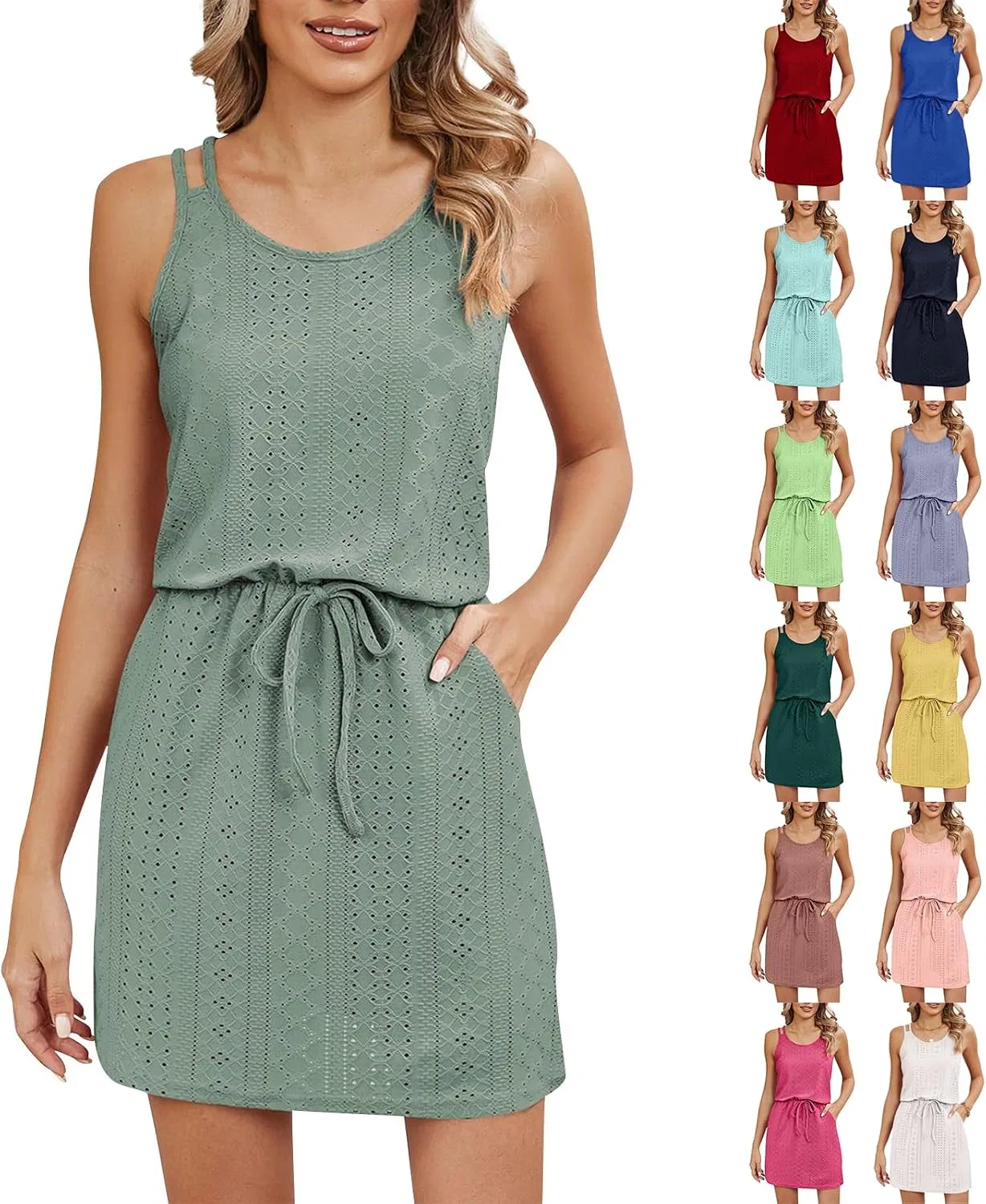 Женское мини-платье на бретельках с вырезами, Mint Green