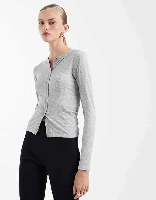 

Серый меланжевый бесшовный топ с длинными рукавами в рубчик ASOS DESIGN