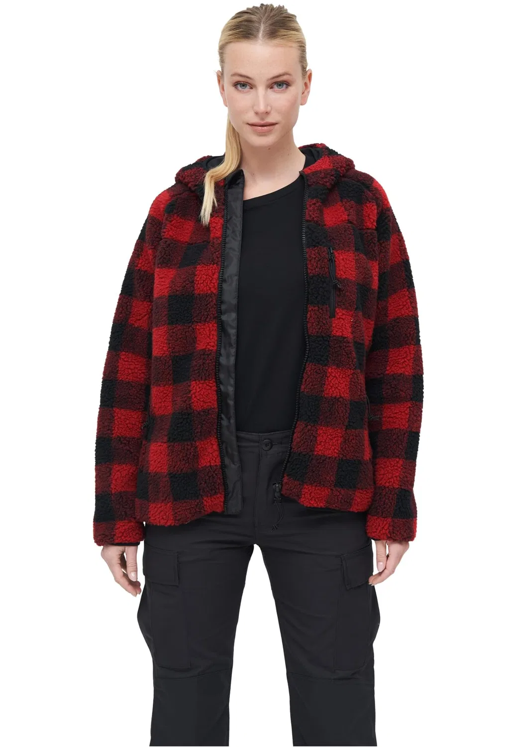 Женская куртка из флиса с капюшоном Brandit, RED/BLACK — фото 4