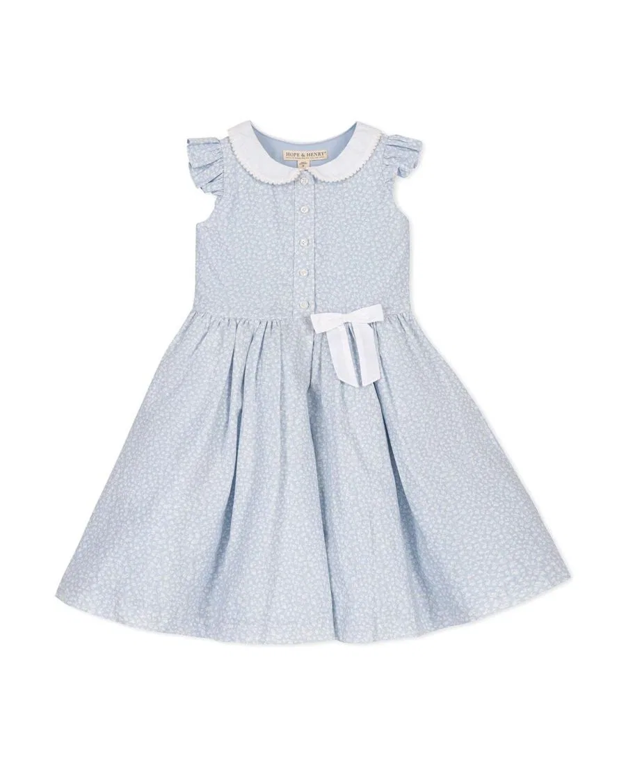 Платье с воротником-питер пэн и рукавами-воланами, модель Ruffle Sleeve Linen Dress Hope & Henry, Blue Chateau Ditsy