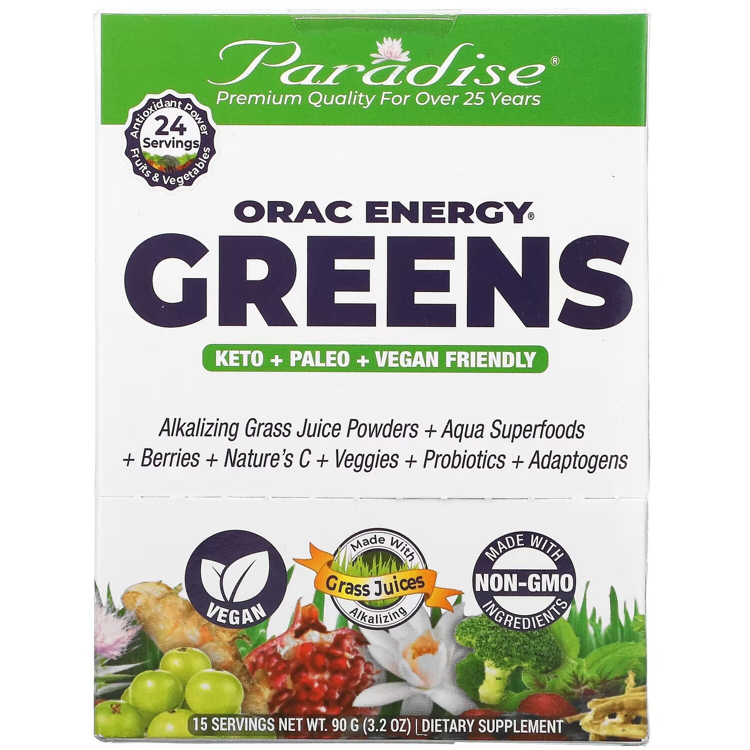 

Добавка Paradise Herbs ORAC Energy Greens, 15 пакетиков по 6 г
